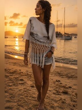 Free People NWOT Size XS Oh So Cool Fringe With Benefits top